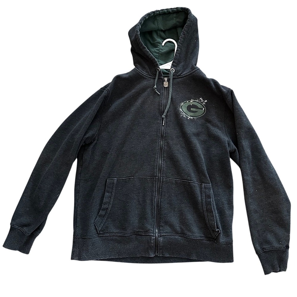 NFL Pro Line Green Bay Packers Full Zip Hoodie Black, Splatter Logo womens XL